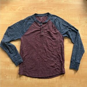 Men's Burgundy and Blue Henley Shirt